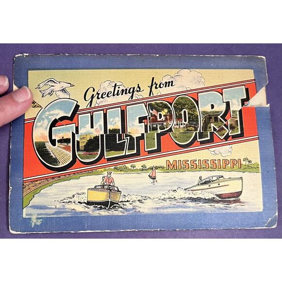 Greetings from & Souvenir of Gulfport Mississippi Photos & Info Foldout Postcard - Picture 1 of 11